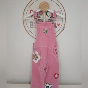 Mini Boden Pink Playful Overalls with Decorative Patches